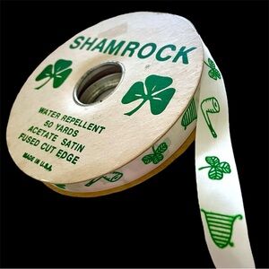 Vintage 9/16" Wide SHAMROCK Acetate Satin Ribbon Roll 50 Yards St. Patrick’s Day